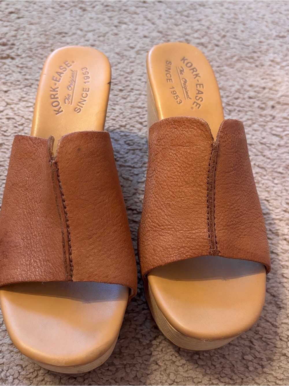 Kork-Ease Women’s Tan Brown Leather Slide Platform Mules